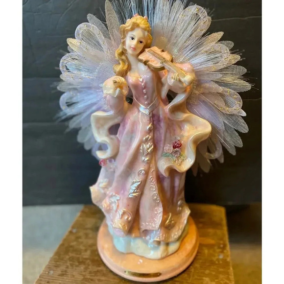 Vintage Ray Chia Collection Pink Angel Play Violin Statue 15.5” Tall Home Decor - Picture 8 of 12